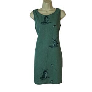 Sweet Jessie 100% Linen Sleeveless Windmill and Kite Green Dress Size Medium Pet